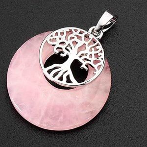 Rose quartz crystal tree of life pendant